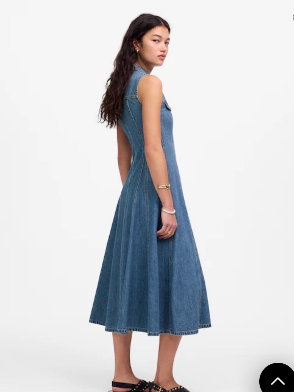 Madewell Sleeveless Denim Midi Dress in Medium Blue - Picture 3 of 6